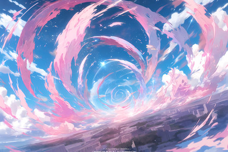 A vibrant cosmic swirl of pinks and bluesの素材