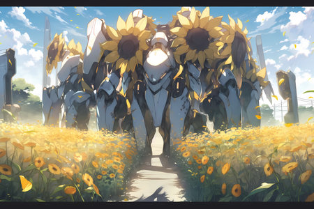 giant robot of sunflowersの素材