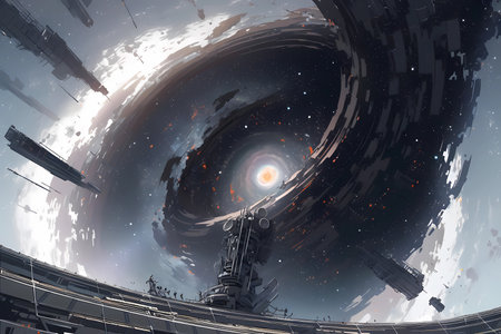 A spacecraft approaching a massive black holeの素材