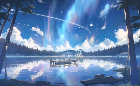 colorful aurora borealis-like atmosphere hoveringの素材