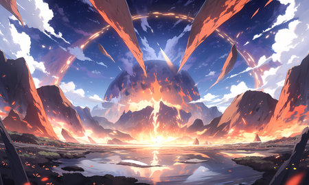 A world of molten lava and glowing embersの素材