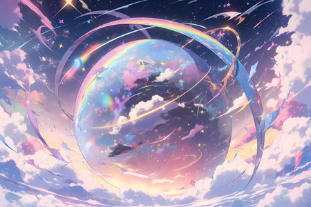 A planet made entirely of swirling rainbow cloudsの素材