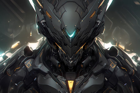 Close-up of a metallic humanoid robot, anime styleの素材