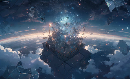 universe made of fractals and geometric shapesの素材