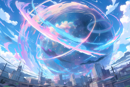 A galaxy orb of swirling pastels and neon huesの素材