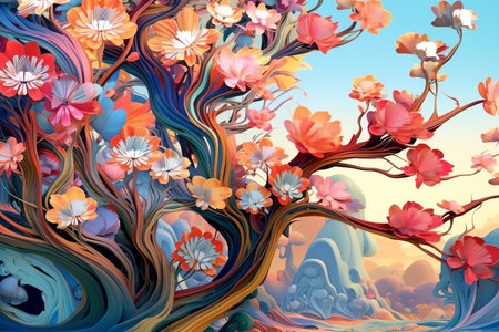 beautiful colorful flowers and tree abstract wallpaper
. generative AIの素材