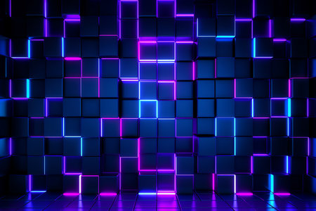 blue and purple lighted panels on a wall
. generative AIの素材
