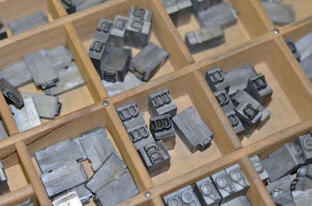 A typical fonts box from an old press factoryの写真素材