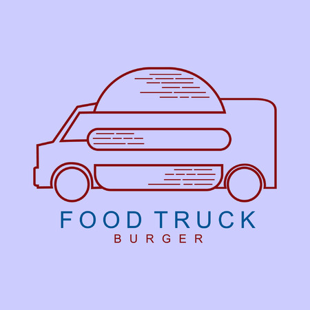 food truck burger line art vintage vectorのイラスト素材