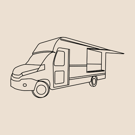 food truck line art black vintage vectorのイラスト素材