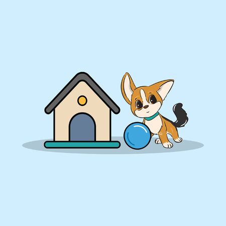 little dog on cage with ball vectorのイラスト素材