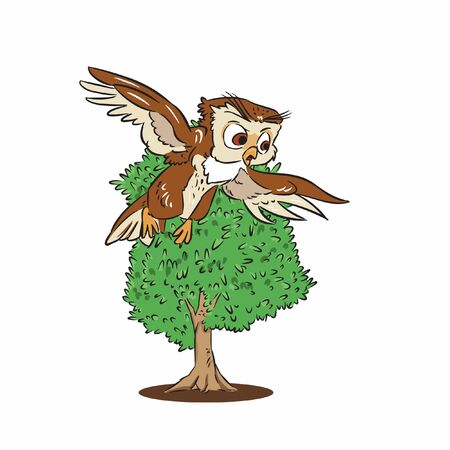 owl flying on cherry tree vectorのイラスト素材