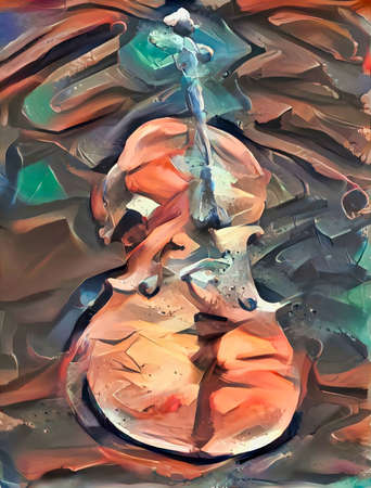 Slightly abstract digital painting of a violin standing upright.の写真素材
