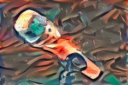 Slightly abstract digital painting of a standing microphone.の写真素材