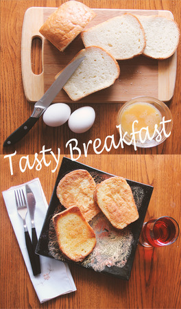 Delicious Breakfast with Roasted Bread dipping in Egg