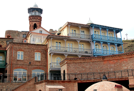 Beautiful Houses on Rocks in Old Tbilisi, Georgiaのeditorial素材