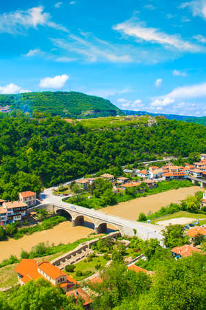 A beautiful view of the landscape of Veliko Tarnovo, Bulgaria on a sunny summer dayの写真素材