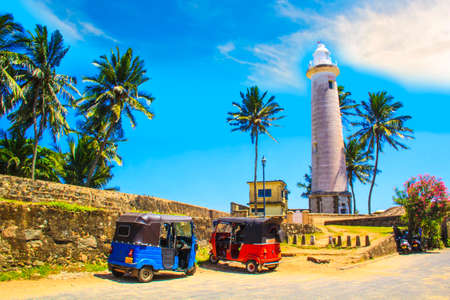 Beautiful view of the famous lighthouse in Fort Galle, Sri Lanka, on a sunny dayの写真素材