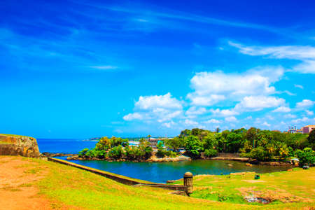 Beautiful view of the tropical gulf near the Galle fortess on Sri Lanka on a sunny dayの写真素材