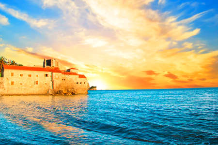 Beautiful view of the old town of Budva and the bell tower. John in Budva
