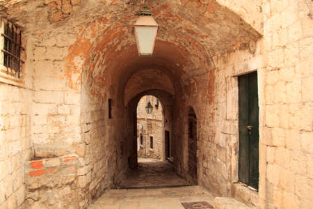 Typical medieval street in the city of Dubrovnik, Croatiaの写真素材