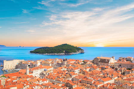 Beautiful view of the island of Lokrum near the historic city of Dubrovnik, Croatia on a sunny dayの写真素材