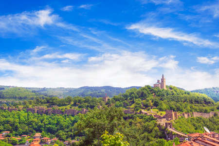 Beautiful view of the ancient fortress Tsarevets in the mountains, in Veliko Tirnovo, Bulgariaの写真素材