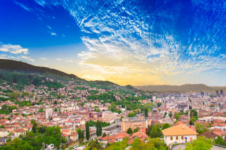Beautiful view of the city of Sarajevo, Bosnia and Herzegovina, on a sunny dayの写真素材