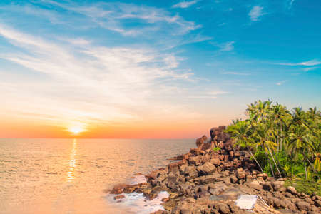 Beautiful view of the tropical beach of Sri Lanka on a sunny dayの写真素材