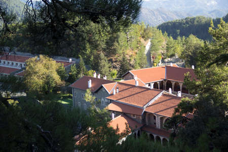 Beautiful view of the Trooditissa monastery in the Cedar Valley Nature Reserve in Cyprus