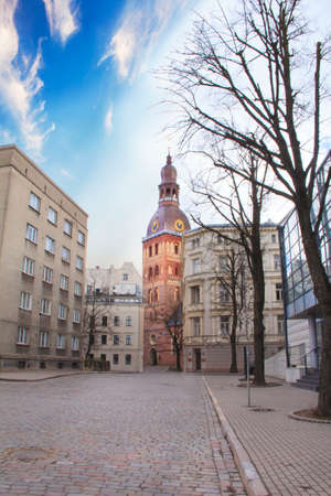 Beautiful view of the Dome Cathedral on the streets of Riga, Latvia