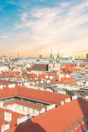 View of the city from the observation deck. Stephen's Cathedral in Vienna, Austriaの写真素材