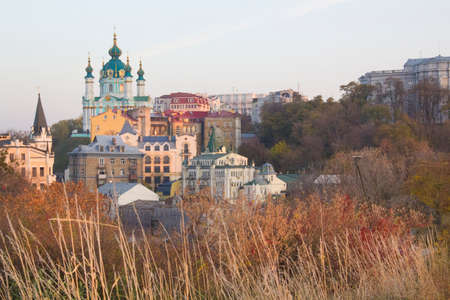 Beautiful view of St. Andrew's Church and St. Andrew's Descent in Kyiv, Ukraine