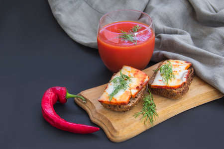 Delicious bread with garlic, lard, herbs, and chili