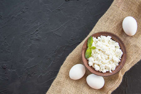 A healthy breakfast of cottage cheese. Creative atmospheric decoration