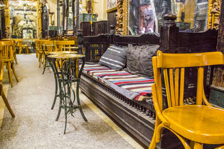 Interior of the famous ancient Al Fishawy cafe at Khan El Khalili market in Cairo, Egyptの写真素材
