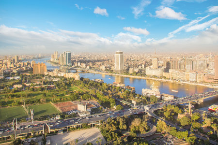 Beautiful view of the center of Cairo and Zamalek island from the Cairo Tower in Cairo, Egypt
