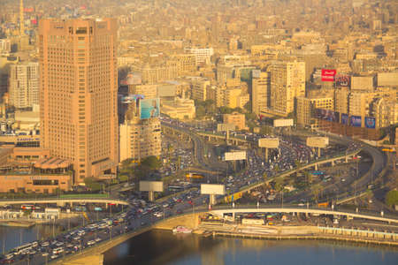 CAIRO, EGYPT - DECEMBER 29, 2021: Beautiful view of the center of Cairo and Zamalek island from the...