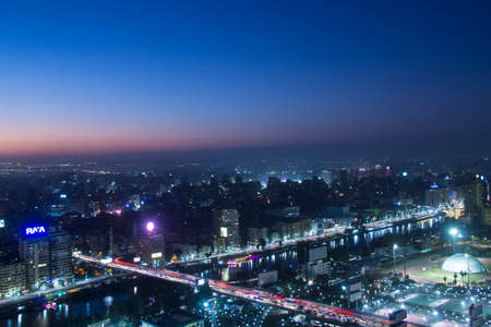 CAIRO, EGYPT - DECEMBER 29, 2021: Beautiful view of the center of Cairo and Zamalek island from the...
