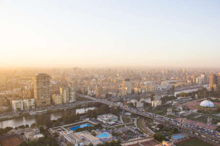 CAIRO, EGYPT - DECEMBER 29, 2021: Beautiful view of the center of Cairo and Zamalek island from the Cairo Tower in Cairo, Egyptのeditorial素材