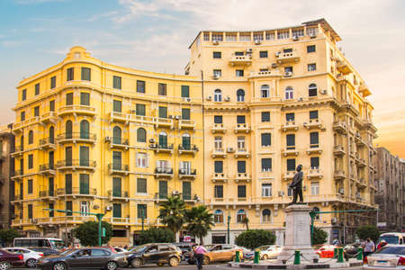 CAIRO, EGYPT - DECEMBER 29, 2021: Statue of Talaat Harb who was a leading Egyptian economist and founder of Banque Misr located in Midan Talaat Harb Square Downtown Cairo Egyptのeditorial素材