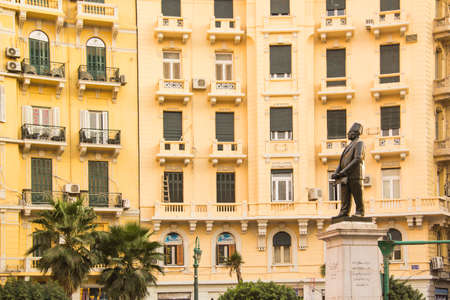 CAIRO, EGYPT - DECEMBER 29, 2021: Statue of Talaat Harb who was a leading Egyptian economist and founder of Banque Misr located in Midan Talaat Harb Square Downtown Cairo Egyptのeditorial素材