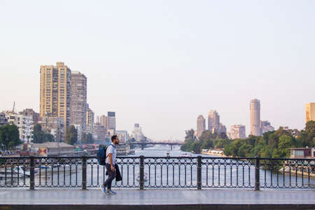 CAIRO, EGYPT - DECEMBER 29, 2021: Beautiful view of the Nile embankment in the center of Cairo, Egyptのeditorial素材