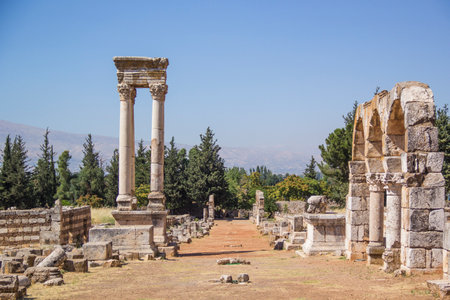 Beautiful view of the ruins of the ancient city of Anjar, Lebanonの写真素材