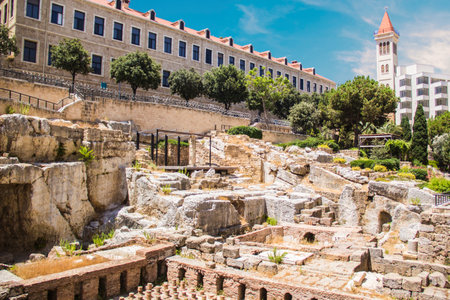 Beautiful view of the Roman Baths next to the Grand Palace in Beirut, Lebanonのeditorial素材