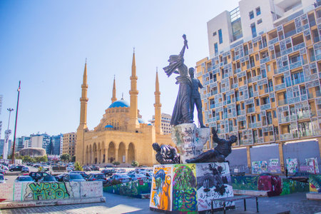 Beautiful view of the Martyrs' Monument in the center of Beirut, Lebanonの写真素材