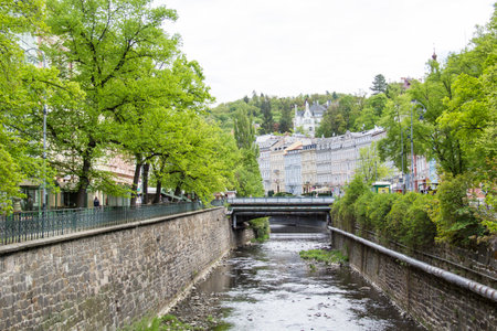 Beautiful view of the city center in Karlovy Vary, Czech Republicの写真素材