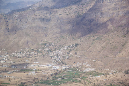 Nice view of the mountain streamers and terraces in Yemenの写真素材