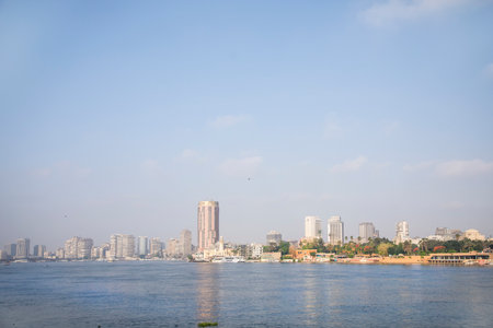 Beautiful view of the buildings on the waterfront in Cairo, Egyptの写真素材