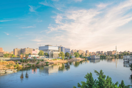 Beautiful view of the buildings on the waterfront in Cairo, Egyptの写真素材
